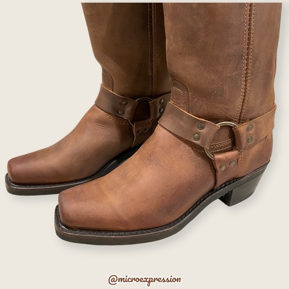 $499 Frye Harness 12R Tan Brown Cavalry Western Cowboy Harness Distressed Boot - Picture 15 of 16